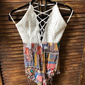 Lace and patterned romper